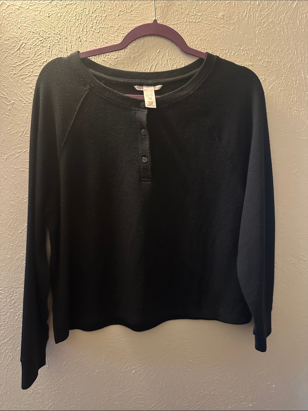 Victoria’s Secret Black Long-Sleeve Henley Sweater SP, Like New.